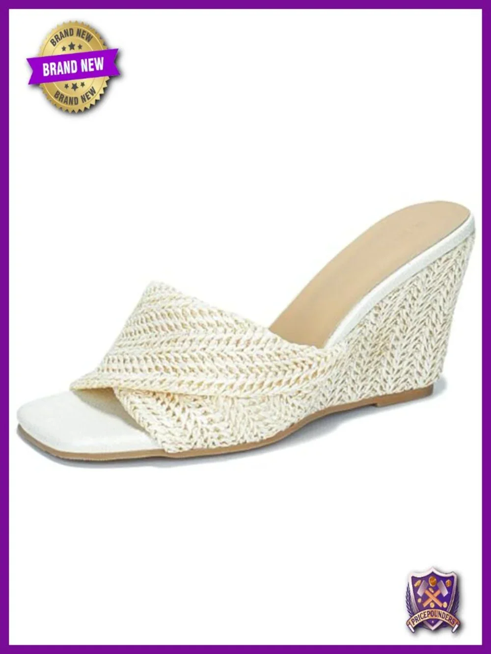 Woven Straw Wedge Sandals Open Toe Slip On Comfort Heels